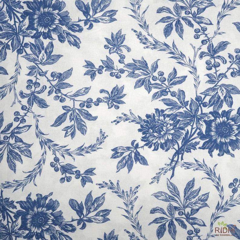 Incremental Blue and White Indian Floral Printed 100% Pure - Etsy