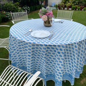 Round Tablecloth, Indian Floral Hand Block Printed Table Cover, Table Linen, Dining Table Decor for Wedding Home, 60, 90, 110, 120, 132 image 7