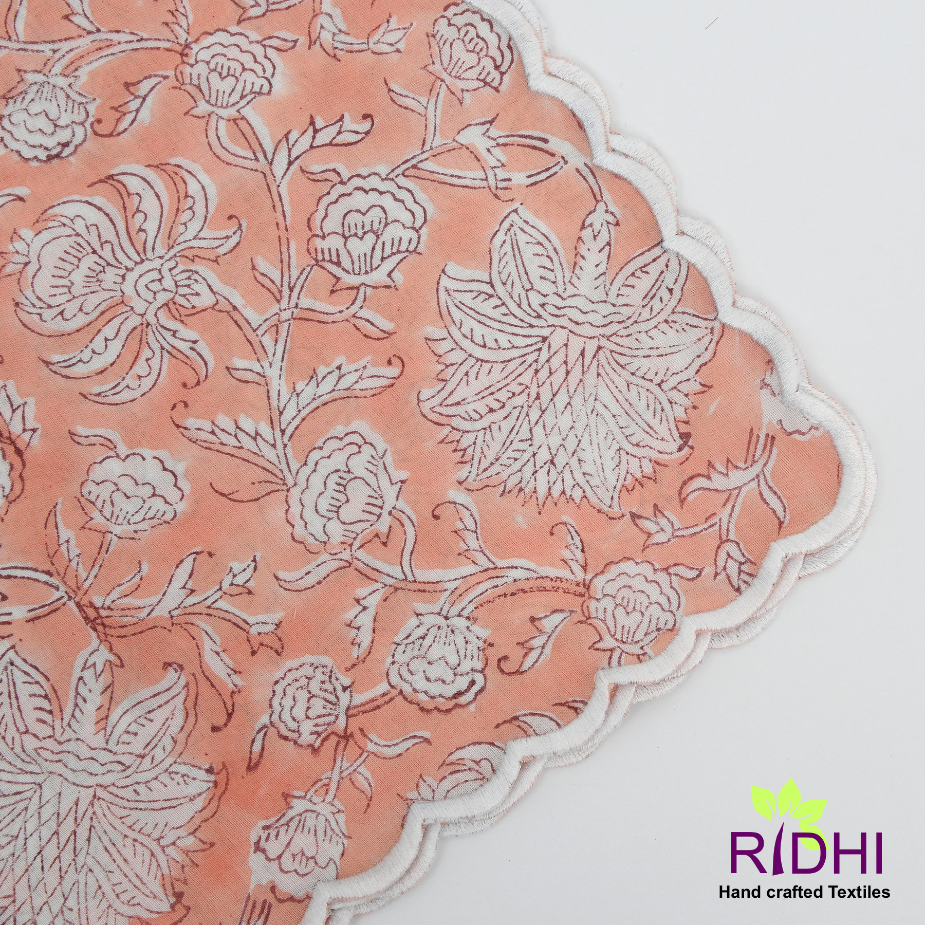 Salmon Pink and Off White Cloth Napkins Floral block print Etsy