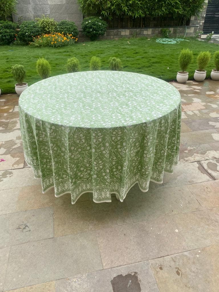 Sage Green Round Tablecloth Indian Block Print Floral 100 Etsy