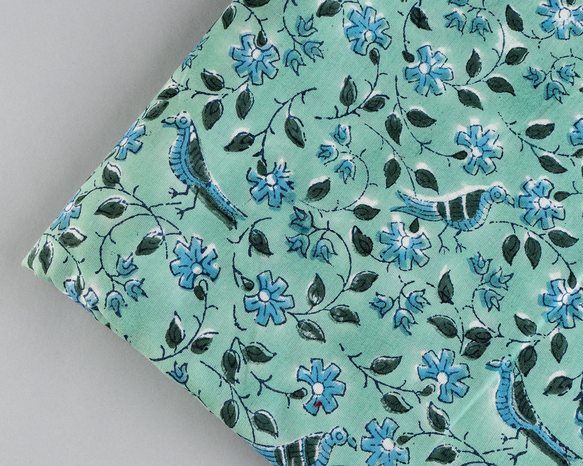 Floral Mint Green and Sky Blue 100 Cotton Quilting Fabric by Etsy