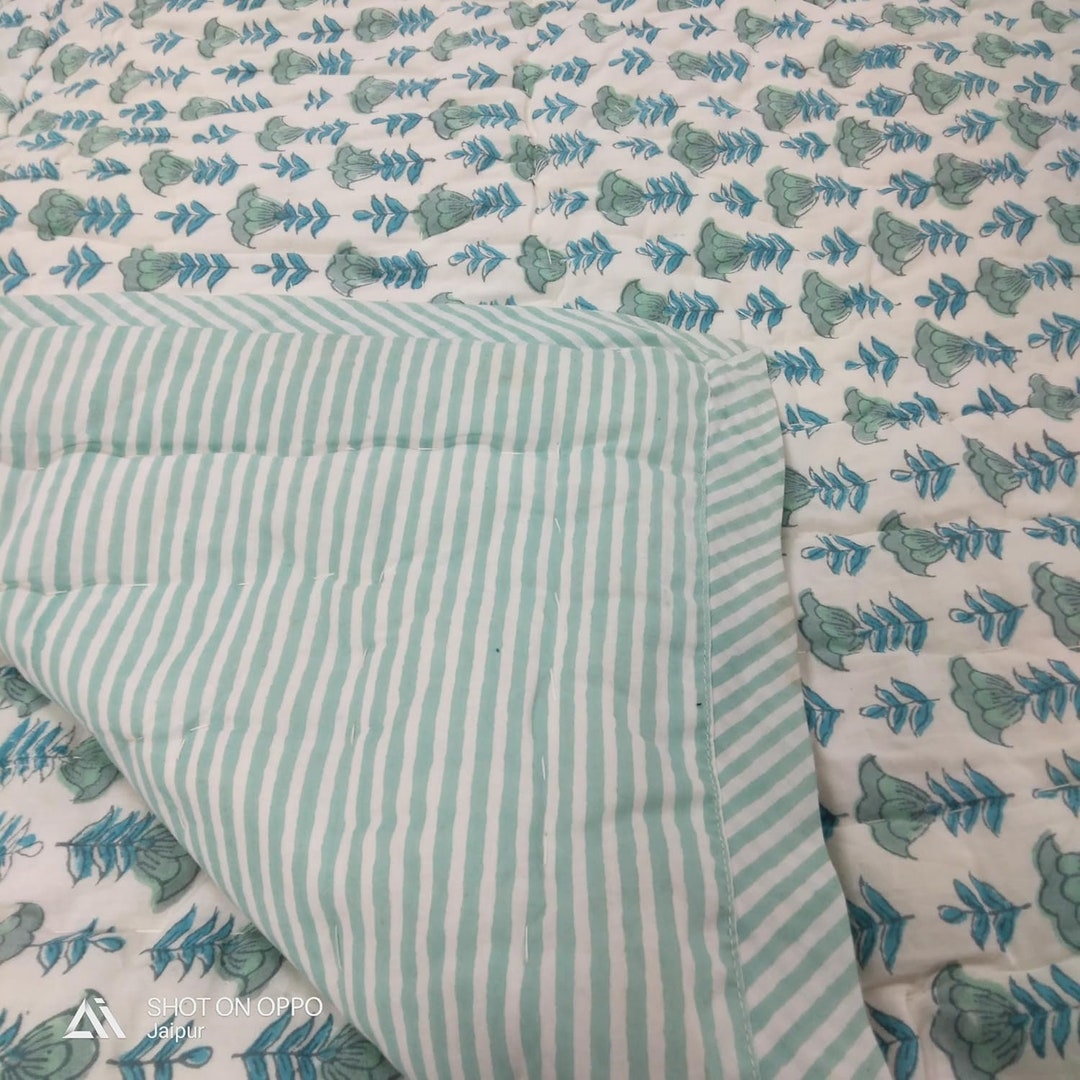 Block Printed Quilted Throw Blanket 100 Cotton Quilt Cover for Couch and Bed Sage Lap Bedding Coverlet Luxury Oversized Quilted Throw Etsy