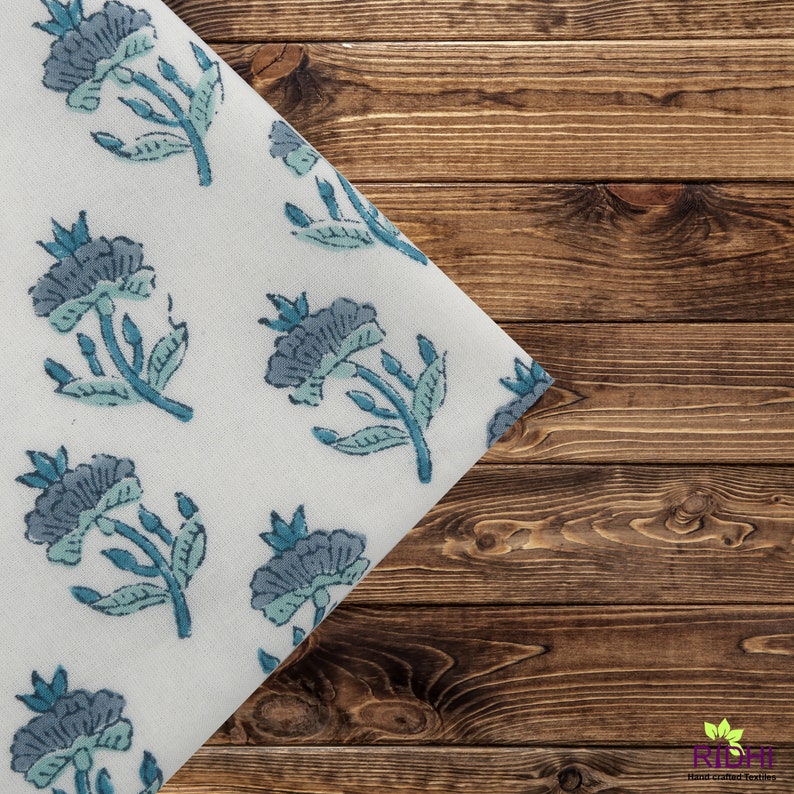Mats Block Print Flower Print Fabric Cotton Fabric Floral Etsy