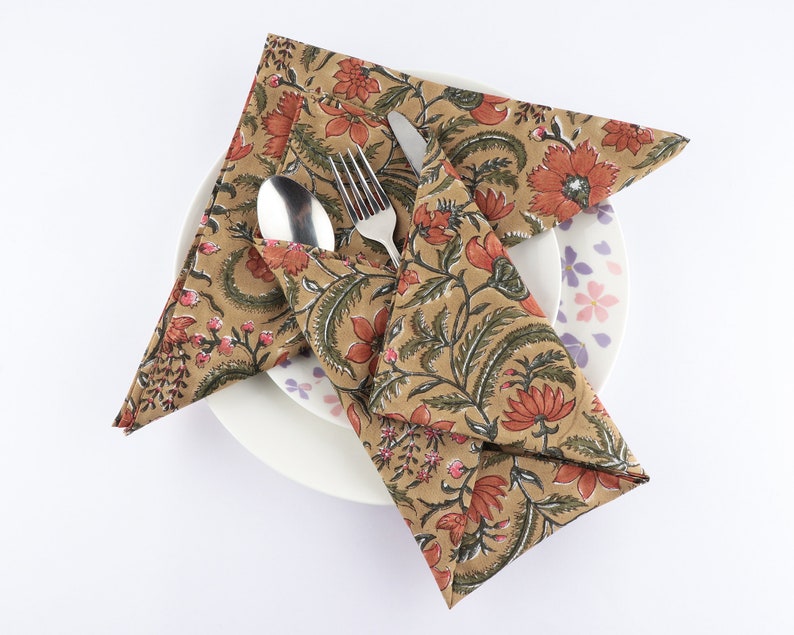 India Block Print Cloth Napkins set of 2,4,6,12,24,48 Unpaper Towel Reusable Dinner Napkins Gift for Her Sustainable Cotton Napkins