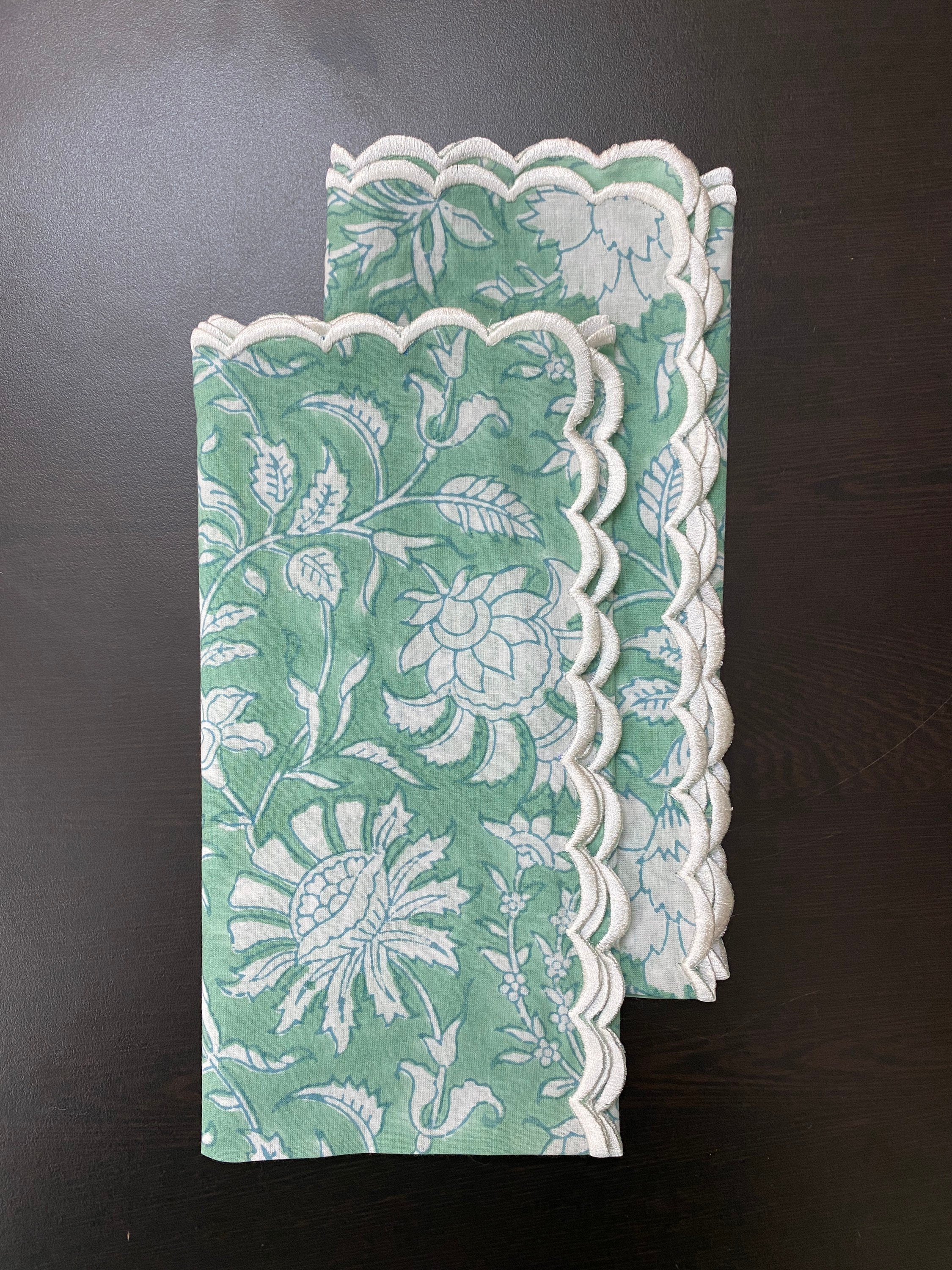 Napkins set Cloth Napkin Green Hand block printed Napkins for Etsy
