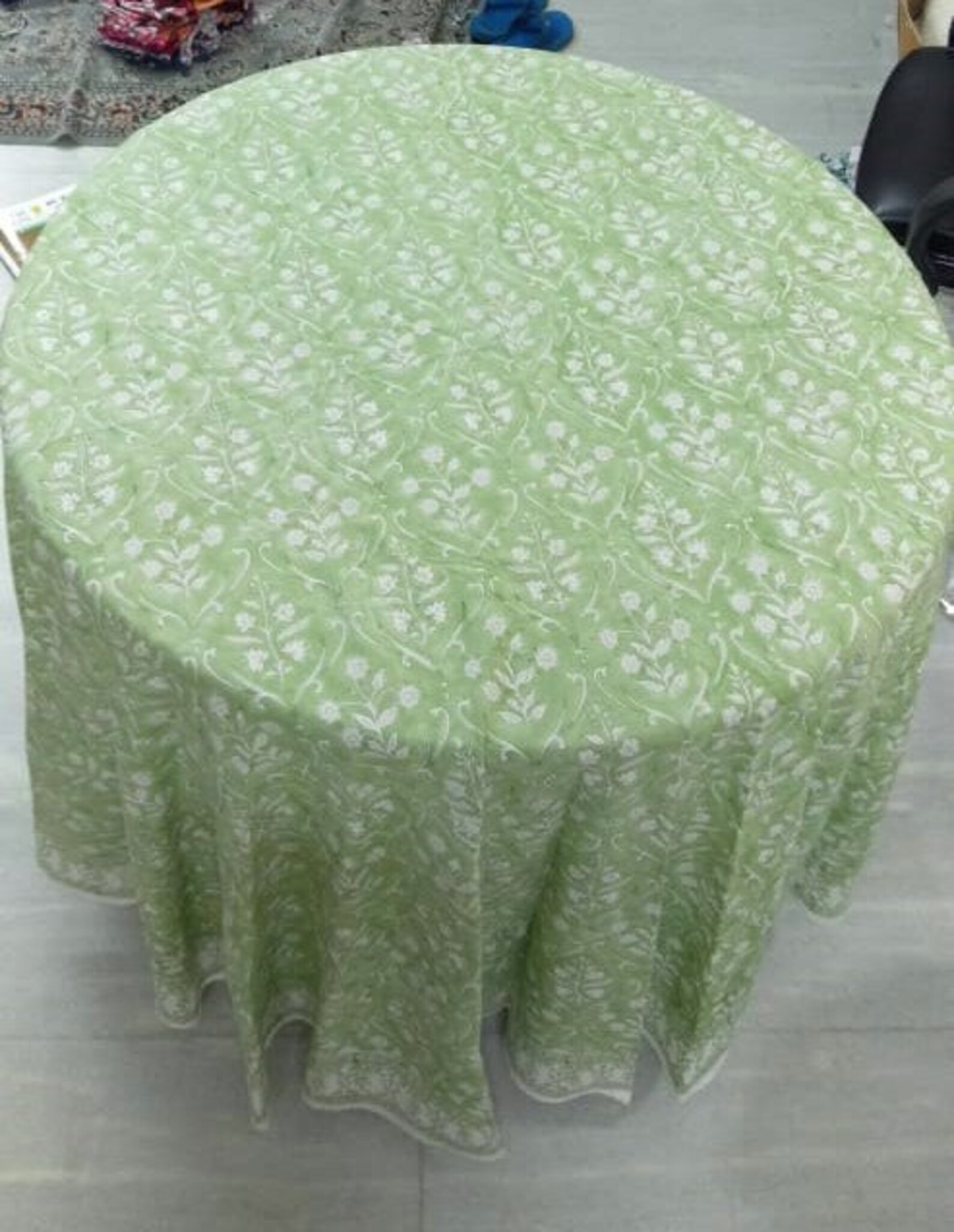 Sage Green Round Tablecloth Indian Block Print Floral 100 Etsy