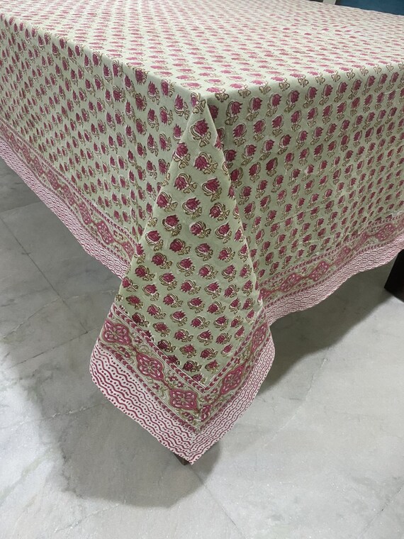 Buy Nyanza and Moss Green Virtual Pink Indian Hand Block Floral