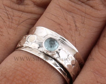Thumb Ring Gemstone Ring Fidget Ring Aquamarine Ring Bohemian Ring Natural Aquamarine Spinner Ring Anxiety Ring 925 Silver Ring