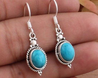 925 Sterling Silver Sleeping Beauty Turquoise Stud Solitaire Earrings Cts 0.5
