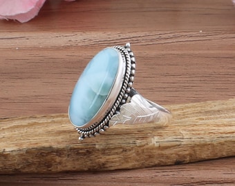 Blue Larimar Gem RingSterling Silver RingGift from the SeaBlue Larimar Stacking RingGenuine Gemstone