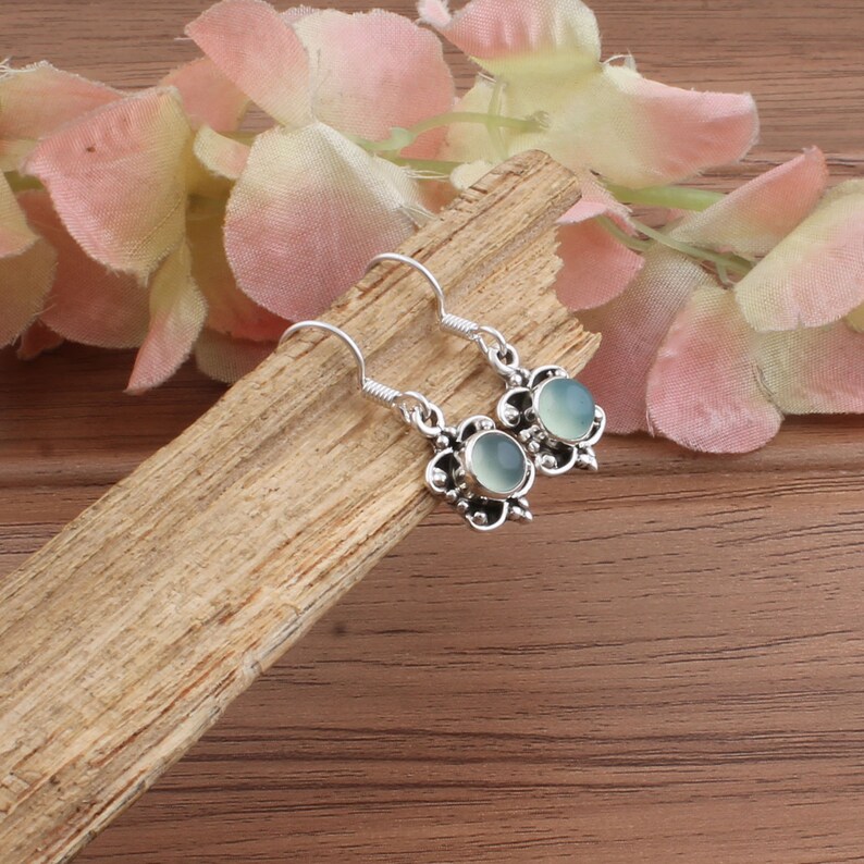 Aqua Calci Top Quality Boho Silver Earring,Cabochon Round Earring,925 Sterling Silver Earring,Opaque Earring For Women Earring Gift For Her