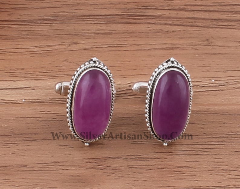 Mens Jewelry Cufflink 925 Sterling Silver Purple Jade Oval Shape Gemstone Cufflink Designer Handmade Silver Cufflink Cufflink Gift Idea