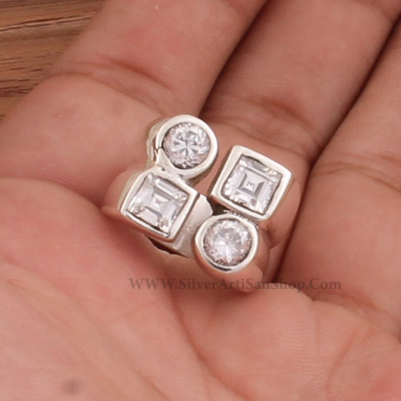 925 Sterling Solid Silver Ring Heavy Ring Crystal Semi Precious Stone Ring Four Stone/'s Ring White Cut Stone/'s Ring Crystal Ring