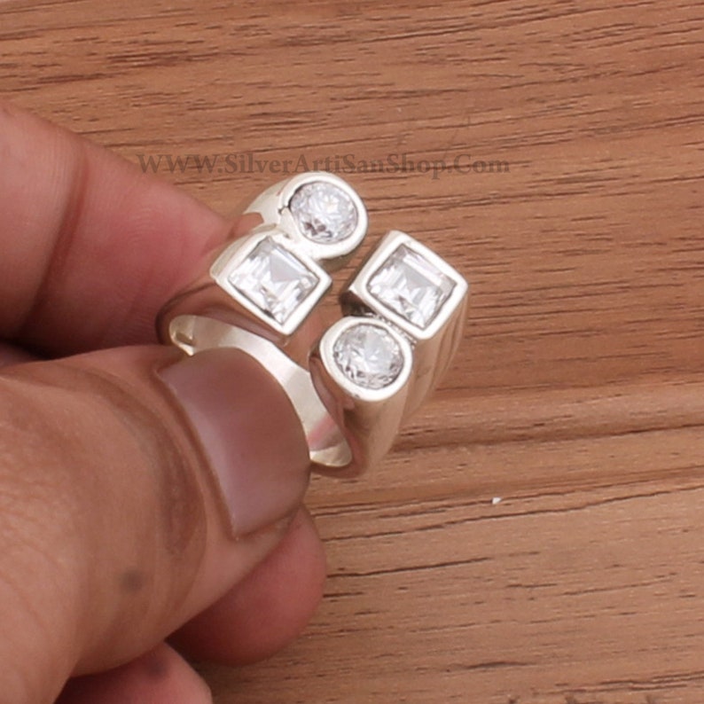 925 Sterling Solid Silver Ring Heavy Ring Crystal Semi Precious Stone Ring Four Stone/'s Ring White Cut Stone/'s Ring Crystal Ring