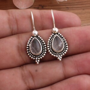 Quality Boho Silver Earring 925 Sterling Silver Earring Oval Earring Beautiful Smoky Quartz AAA Ear Wire Earring Gift For Her