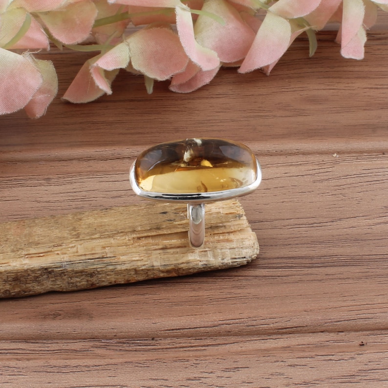 November Birth Month Stone Ring Boho Citrine AAA+Quality Gemstone Ring Baguette Transparency Middle Finger Ring 925-Sterling Silver Ring