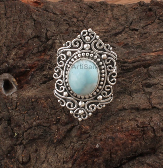 925 Sterling Silver Rings For Women Natural Larimar Gemstone | Etsy