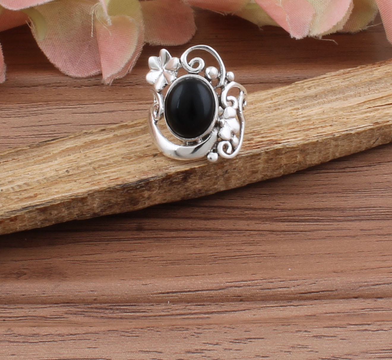 Natural Black Onyx AAAQuality Boho Silver Ring925-Sterling | Etsy