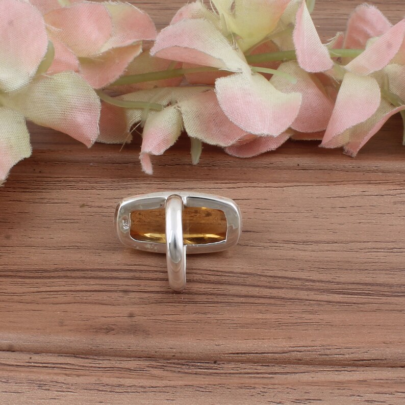 November Birth Month Stone Ring Boho Citrine AAA+Quality Gemstone Ring Baguette Transparency Middle Finger Ring 925-Sterling Silver Ring
