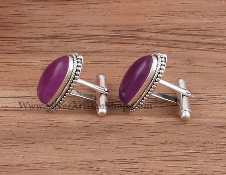 Mens Jewelry Cufflink 925 Sterling Silver Purple Jade Oval Shape Gemstone Cufflink Designer Handmade Silver Cufflink Cufflink Gift Idea