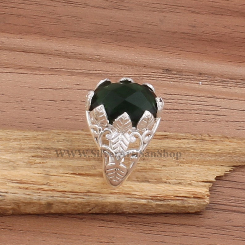 Leaf Ring-Green Onyx Ring Sterling Silver 925 Solid Silver Ring-Three Leaf Design Ring-Green Onyx Semi Precious Ring-Gift Item Rings