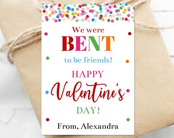 Editable We Were BENT To Be Friends Valentine Gift Tag Template Printable Toy Valentine Gift For School Classroom Party Preschool Valentine