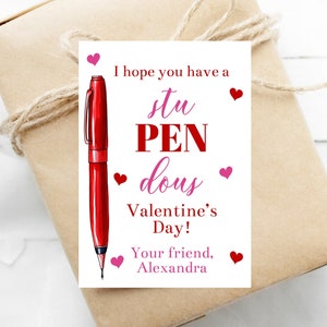 Editable StuPENdous Valentines Tag Template, Printable Pink & Red Pen Valentine's Day Classroom Gifts Card, Kindergarten Valentine, Corjl