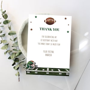 Carte de remerciement de football modifiable, note de remerciement d'anniversaire de football imprimable, douche de bébé de football, 1er anniversaire merci, Corjl, FBFP