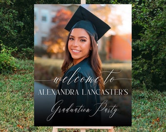 Editable Graduation Photo Welcome Sign Template Printable Senior Grad Party Decorations High School Or College Graduate Class Of 2024 Corjl