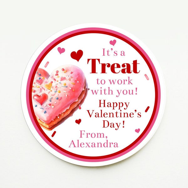 Shipped It's A Treat To Work With You Valentine's Day Gift Tag Valentines Day Pink Heart Cookie Gift Valentine Co-Worker Gift Office Party