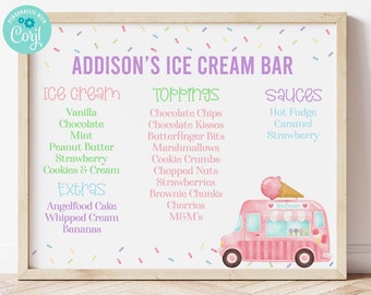 Editable Ice Cream Bar Sign Template Ice Cream Party Decorations Ice Cream Birthday Summer Birthday Printable Ice Cream Menu Corjl TWSI