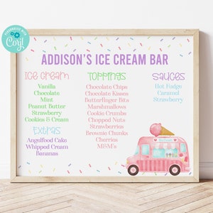 Bearbeitbare Ice Cream Bar Zeichen Vorlage Eis Party Dekorationen Eis Geburtstag Sommer Geburtstag Druckbare Eis Menü Corjl TWSI