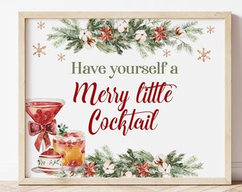 8x10 Funny Christmas Sign Christmas Print Black and Gold MERRY LITTLE COCKTAIL Christmas Printable Xmas Bar Sign Christmas Party