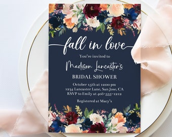 Bearbeitbar Marine Herbst Brautdusche Einladung Vorlage Fallen in der Liebe Hochzeitsdusche Herbst Brautdusche einladen Corjl Printable einladen NRSH