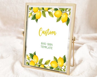 Editable Lemon Custom Sign Template Printable Citrus Bridal Shower Decorations Lemonade Baby Shower Table Signs Wedding Shower Corjl, LMSB
