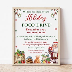 Editable Christmas Holiday Food Drive Flyer Template, Printable Holiday School Event Flyer, Church Event Flyer, Community Food Drive, Corjl