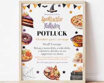 Modello di volantino modificabile per una cena di Halloween, festa di Halloween in ufficio da brivido stampabile, pranzo di Halloween per il personale, cena in ufficio, Corjl