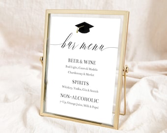 Editable Black and White Graduation Bar Menu Sign Template, Graduation Party Bar Sign, Printable Grad Party Decor, Class Of 2023, Corjl