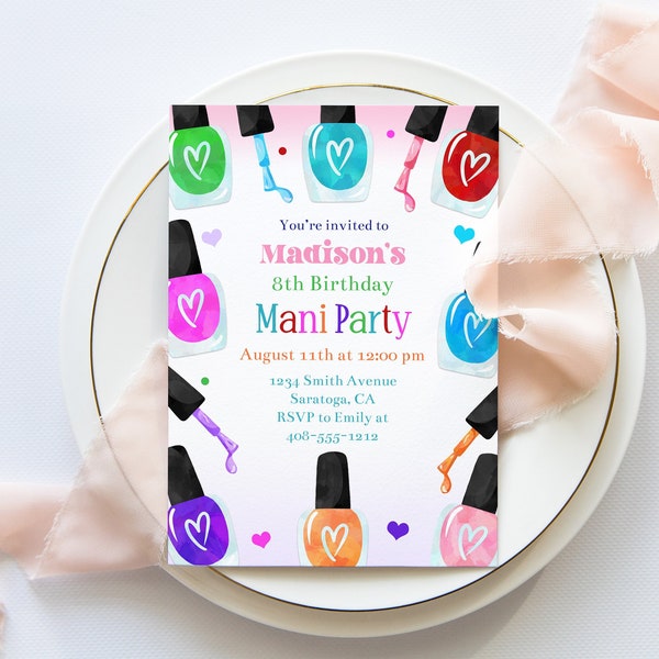 Editable Mani Party Birthday Invitation Template, Manicure Invitation, Nail Party, Girls Spa Party Invite, Manicure Birthday, Corjl