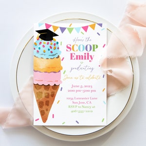 Editable Ice Cream Graduation Invitation Template, Class of 2023, Printable Invitation, Ice Cream Grad Party Announcement, Corjl, WCSC