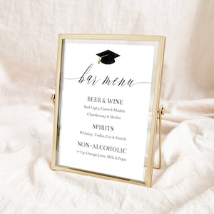 Editable Black and White Graduation Bar Menu Sign Template, Graduation Party Bar Sign, Printable Grad Party Decor, Class Of 2023, Corjl