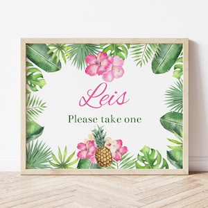 Lei Sign, Lei Favors Sign, Luau Party, Luau Birthday, Luau Decorations, Tropical Party, Luau Bridal Shower, Hawaiian Party, Instant, Aloha