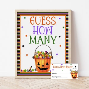 Guess How Many Candies Halloween Game Sign & Card Printable Halloween Party Contest School Classroom Activity Kids Halloween Idea Instant