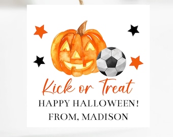 Tag modificabile per dolcetti di Halloween a tema calcio Tag per calcio o dolcetto Tag per Halloween sportivo Tag per Halloween scolastico Tag stampabile per Halloween 3x3 a tema calcio Corjl