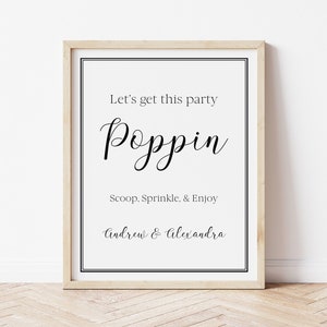 Editable Modern Minimalist Let's Get This Party Poppin Sign Template Wedding Popcorn Favor Popcorn Station Bar Wedding Snacks Corjl WBSC