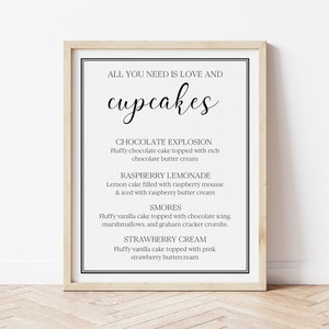 Editable Modern Minimalist Cupcakes Sign Template, Printable All You Need Is Love And Cupcakes Sign, Wedding Dessert Sign, Corjl, WBSC