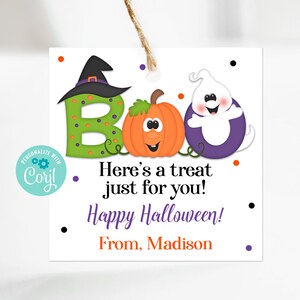 Editable Boo Halloween Tags, Trick or Treat, School Halloween Tags, Co-Worker, Treat Bag Tag, Corjl, Printable Tag, Instant Download