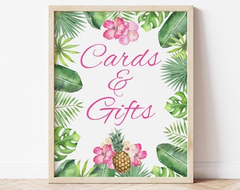 Cards and Gifts Sign, Luau Party, Luau Birthday, Luau Decorations, Tropical Party, Luau Baby Shower, Luau Bridal Shower, Instant, Aloha