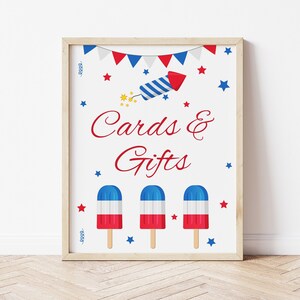 Kaarten en geschenken ondertekenen 4 juli decoraties, 4 juli feest, kleine voetzoeker, rood wit en blauw, afdrukbaar teken, Instant, Taylor