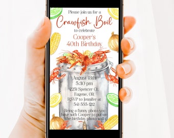 Editable Crawfish Boil Digital Invitation Template, Crawfish Mobile Invitation, Craw Fish Birthday Electronic Evite, Text Email, Corjl, CRAW
